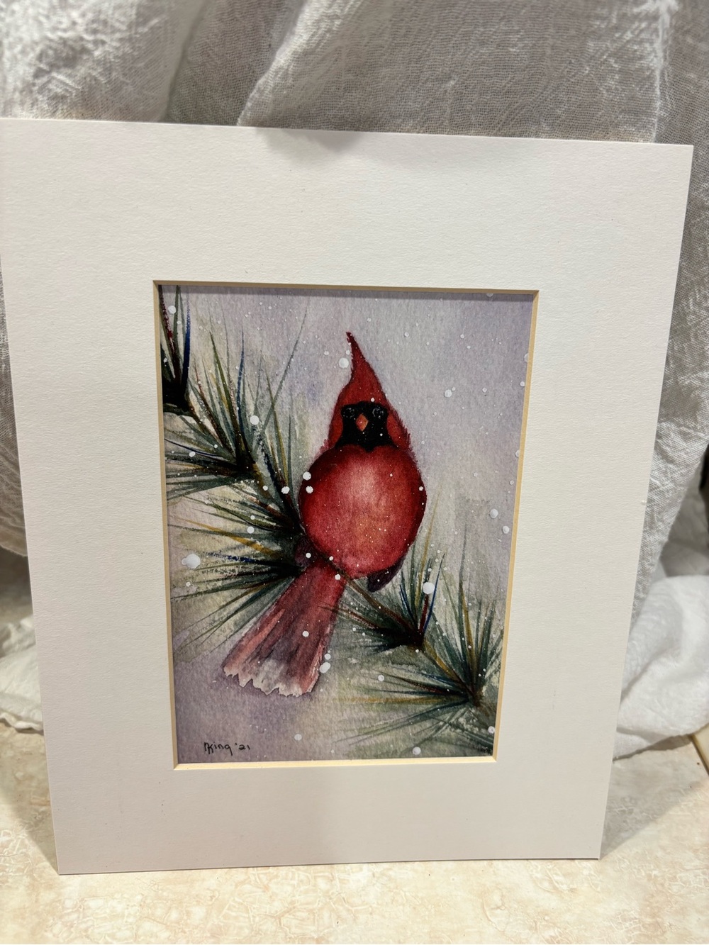 Red Cardinal Bird Watercolor Art Print